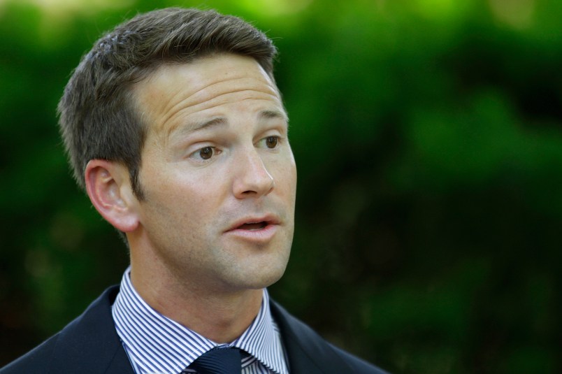 Rep. Aaron Schock, R-Ill, is seen speaking at the Illinois Governor's Mansion Thursday, June 14, 2012  Springfield, Ill. (AP Photo/Seth Perlman)