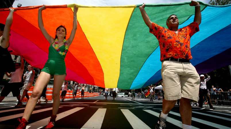 at the Gay Pride Parade along 5th Ave. in New York, NY Sunday, June 29, 2008.(AP Photo/Craig Ruttle)