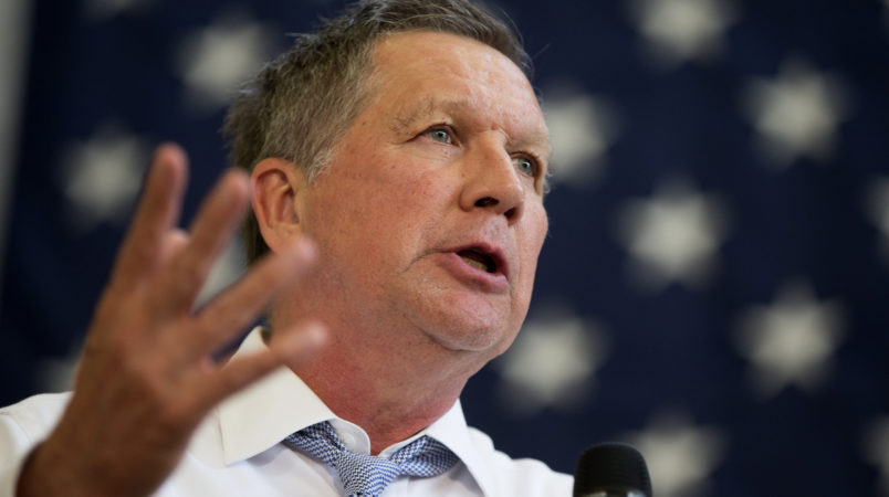 Republican presidential candidate, Ohio Gov. John Kasich, speaks during a town hall at Thomas farms Community Center , on Monday, April 25, 2016, in Rockville, Md. (AP Photo/Evan Vucci)