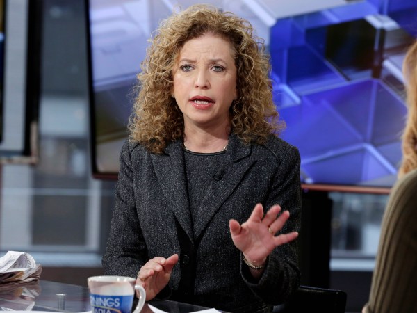 Democratic National Committee Chair,  Rep Debbie Wasserman Schultz, D-Fla., is interviewed by Maria Bartiromo during her "Mornings with Maria" program, on the Fox Business Network, Monday, March 21, 2016, in New York. (AP Photo/Richard Drew)