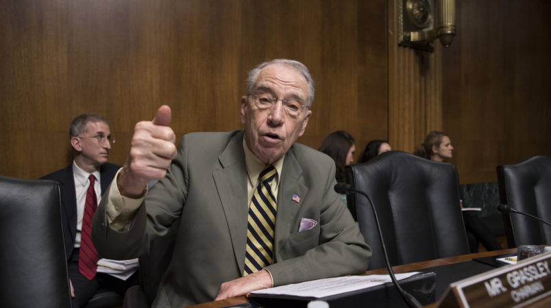 Senate Judiciary Committee Chairman Chuck Grassley, R-Iowa, whose panel is responsible for vetting judicial appointments, arrives for a hearing shortly after President Barack Obama announced Judge Merrick Garland as his nominee to replace the late Justice Antonin Scalia on the Supreme Court, on Capitol Hill in Washington, Wednesday, March 16, 2016. Senate Majority Leader Mitch McConnell, R-Ky., repeated his steadfast opposition to holding confirmation hearing in the Judiciary Committee in President Obama’s last months in the White House and made it clear in a speech on the floor that the GOP-led Senate will not consider President Barack Obama's nominee, Merrick Garland, but will wait until after the next president is in place.  (AP Photo/J. Scott Applewhite)