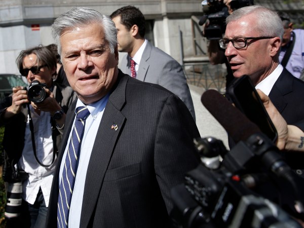 Former Senate majority leader Dean Skelos arrives to court in New York, Thursday, May 12, 2016. For the second time in less than two weeks, a once-powerful New York politician is facing sentencing in a spate of corruption cases that have roiled Albany. Skelos, 68, and his son, Adam, 33, are scheduled to appear in federal court in Manhattan on Thursday morning following convictions last year for extortion, fraud and bribery. (AP Photo/Seth Wenig)