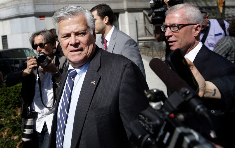 Former Senate majority leader Dean Skelos arrives to court in New York, Thursday, May 12, 2016. For the second time in less than two weeks, a once-powerful New York politician is facing sentencing in a spate of corruption cases that have roiled Albany. Skelos, 68, and his son, Adam, 33, are scheduled to appear in federal court in Manhattan on Thursday morning following convictions last year for extortion, fraud and bribery. (AP Photo/Seth Wenig)