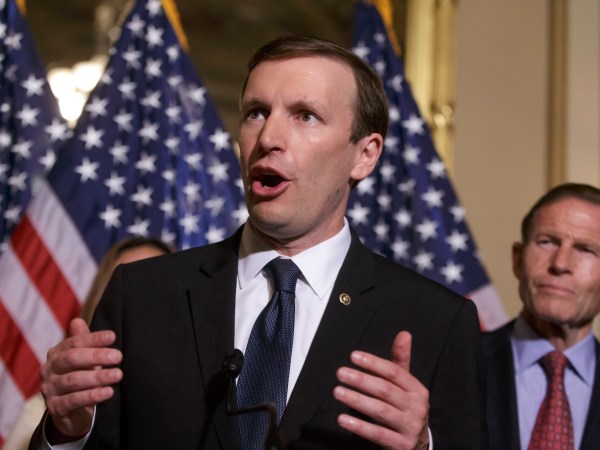 Sen. Chris Murphy, D-Conn., Sen. Richard Blumenthal, D-Conn., right, and other Democratic senators call for gun control legislation in the wake of the mass shooting in an Orlando LGBT nightclub this week, at the Capitol in Washington, Thursday, June 16, 2016. Sen. Murphy, who mourned the loss of 20 children in his home state,  waged a roughly 15-hour filibuster into early Thursday, asserting as he yielded the floor that Republican leaders had committed to hold votes on expanded gun background checks and a ban on gun sales to suspected terrorists. (AP Photo/J. Scott Applewhite)