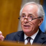 Chairman Bob Corker, R-Tenn., questions State Department Under Secretary for Political Affairs Thomas Shannon, Jr., as he testifies at a Senate Foreign Relations Committee hearing on Capitol Hill in Washington, Tuesday, April 5, 2016, on recent Iranian actions and implementation of the nuclear deal. (AP Photo/Andrew Harnik)
