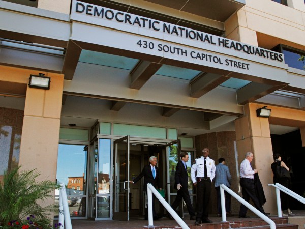 Two ‘sophisticated adversaries’ linked to the Russian government broke in to the Democratic National Committee’s computer networks and gained access to confidential emails, chats and opposition research on presumptive Republican nominee Donald Trump, Tuesday, June 14, 2016, in Washington. The DNC said financial and personal information does not appear to have been accessed by the hackers. (AP Photo/Paul Holston)