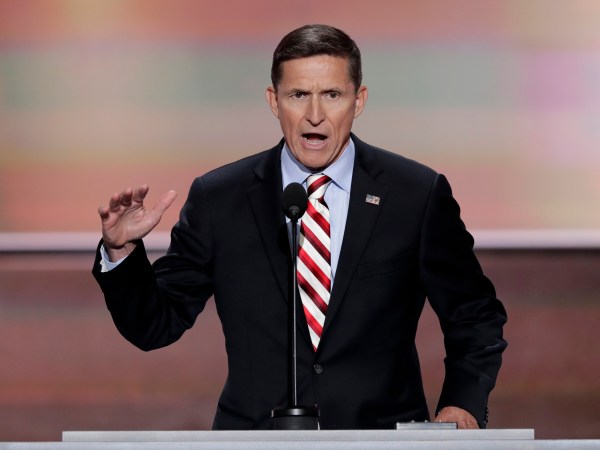 Lt. Gen. Michael Flynn, U.S. Army (ret), speaks during the opening day of the Republican National Convention in Cleveland, Monday, July 18, 2016. (AP Photo/J. Scott Applewhite)
