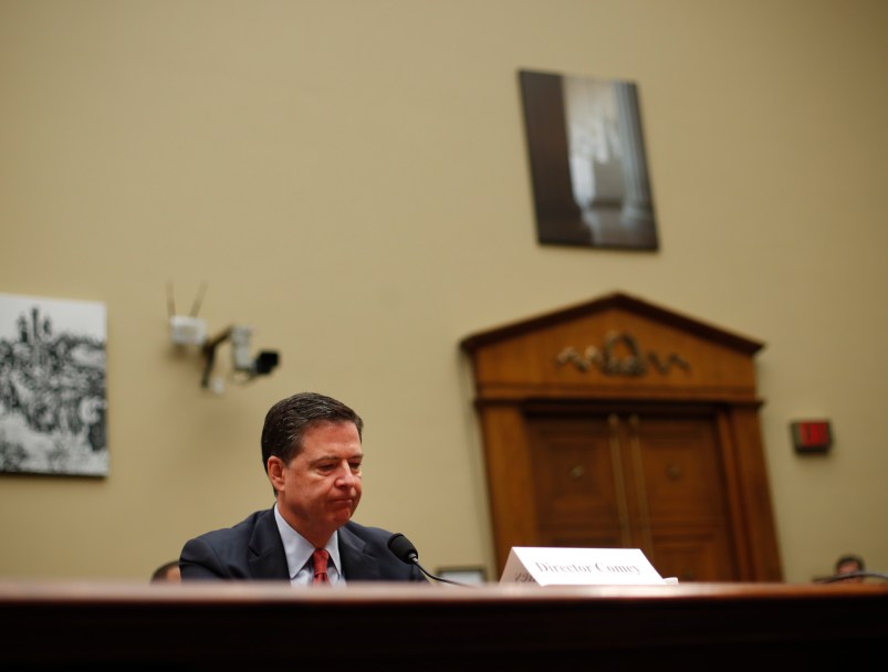 FBI Director James B. Comey waits to testify at the House Judiciary Committee hearing on Capitol Hill in Washington, Wednesday, Sept. 28, 2016. For the second time in two days, FBI Director James Comey faces questions from Congress about the agency's response to recent acts of extremist violence and whether more could have been done to prevent attacks in Orlando and New York. (AP Photo/Pablo Martinez Monsivais)