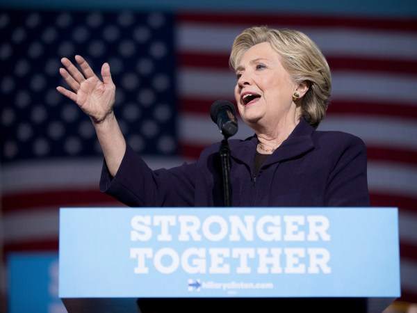 Democratic presidential candidate Hillary Clinton speaks at a rally at The Ohio State University in Columbus, Ohio, Monday, Oct. 10, 2016. (AP Photo/Andrew Harnik)