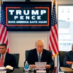 Republican presidential candidate Donald Trump, conducts a roundtable discussion on national security in his offices in Trump Tower in New York, Wednesday, Aug. 17, 2016. Left is Ret. Army Gen. Mike Flynn and right is Ret. Army Lt. Gen. Keith Kellogg. (AP Photo/Gerald Herbert)