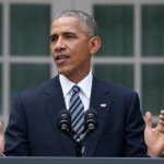 President Barack Obama, accompanied by Vice President Joe Biden, speaks in the Rose Garden of the White House in Washington, Wednesday, Nov. 9, 2016. (AP Photo/Pablo Martinez Monsivais)