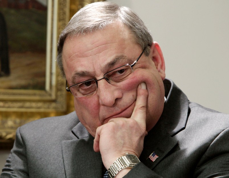 **OTK**In this Wednesday, Jan. 19, 2011 photo, Gov. Paul LePage reacts during a news conference at the State House in Augusta, Maine..  (AP Photo/Pat Wellenbach)