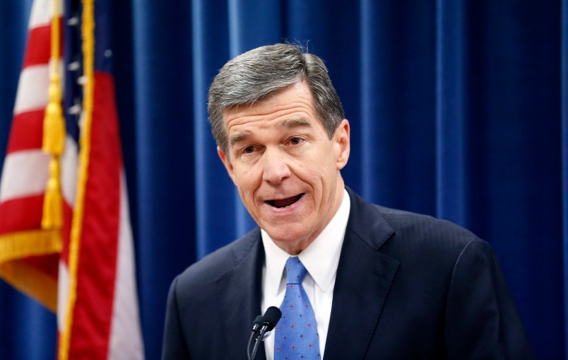 Governor-elect Roy Cooper holds a press conference to complain about efforts by Republicans to cut the power of the Governor's office during the special session of the General Assembly that is going on a few blocks away on Thursday, Dec. 15, 2016.