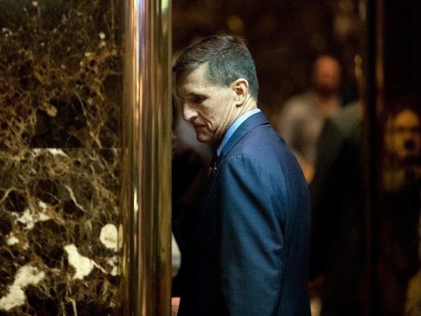 Michael Flynn, President-elect Donald Trump's nominee for National Security advisor gets in an elevator at Trump Tower, Monday, Dec. 5, 2016, in New York. (AP Photo/Andrew Harnik)