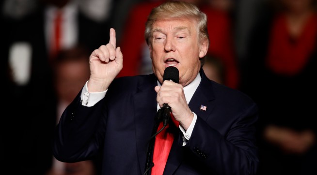 President-elect Donald Trump speaks during a rally at the Giant Center, Thursday, Dec. 15, 2016, in Hershey, Pa. (AP Photo/Matt Rourke)