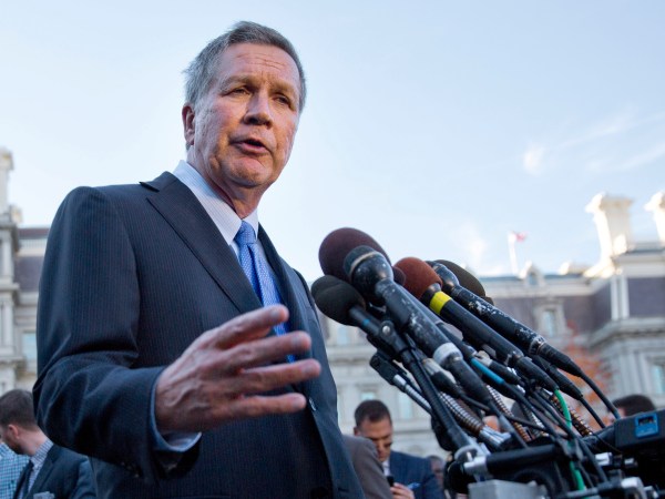 HOLD FOR SUNDAY, JAN. 15 – FILE – In this Nov. 10, 2016, file photo, Ohio Gov. John Kasich, following a ceremony where President Barack Obama honored the 2016 NBA champion Cleveland Cavaliers basketball team, answers questions from reporters outside the West Wing of the White House in Washington. In the weeks before President-elect Donald Trump’s Jan. 20, 2017, inauguration, Kasich has emerged from a period of retreat after conceding his presidential ambitions for a second time. (AP Photo/Pablo Martinez Monsivais, File)