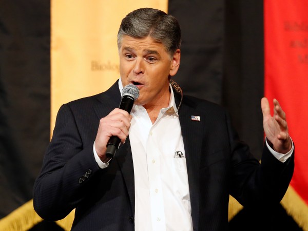 Fox News Channel's Sean Hannity speaks during a campaign rally for Republican presidential candidate, Sen. Ted Cruz, R-Texas, Friday, March 18, 2016, in Phoenix. (AP Photo/Rick Scuteri)