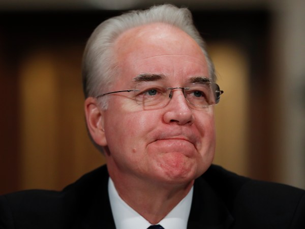 Secretary of Health and Human Services-designate, Rep. Tom Price, R-Ga., pauses on Capitol Hill in Washington, Wednesday, Jan. 18, 2017, at his confirmation hearing before the Senate Health, Education, Labor and Pensions Committee. (AP Photo/Carolyn Kaster)