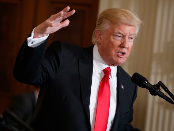 President Donald Trump speaks during a news conference with British Prime Minister Theresa May in the East Room of the White House, Friday, Jan. 27, 2017, in Washington. (AP Photo/Evan Vucci)