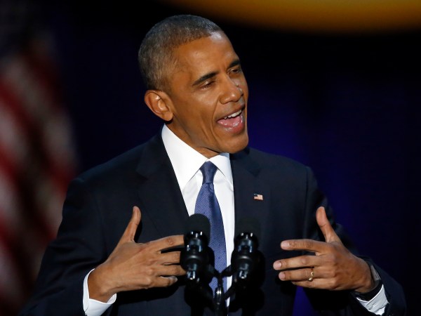 President Barack Obama speaks at McCormick Place in Chicago, Tuesday, Jan. 10, 2017, giving his presidential farewell address. (AP Photo/Charles Rex Arbogast)