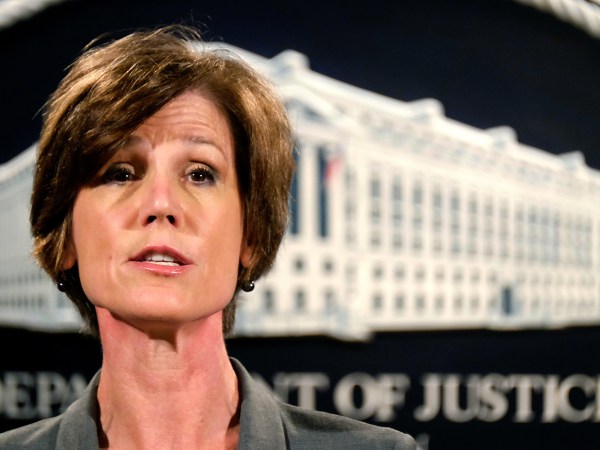 Deputy Attorney General Sally Yates announces a settlement with Volkswagen during a press conference at the Justice Department Tuesday, June 28, 2016. (AP Photo/J. David Ake)