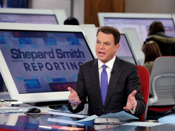 Fox News Channel chief news anchor Shepard Smith broadcasts from The Fox News Deck during his "Shepard Smith Reporting" program, in New York, Monday, Jan. 30, 2017. (AP Photo/Richard Drew)