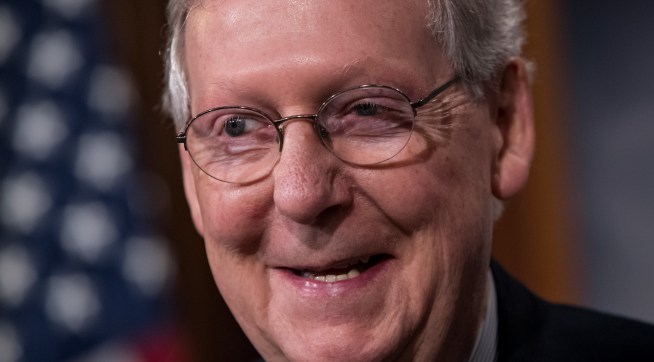 Senate Majority Leader Mitch McConnell, R-Ky., speaks to reporters as Republicans prepare to use their majority to confirm President Donald Trump's nominee to lead the Environmental Protection Agency, despite calls from Democrats to delay until requested emails are released, at the Capitol in Washington, Friday, Feb. 17, 2017. (AP Photo/J. Scott Applewhite)