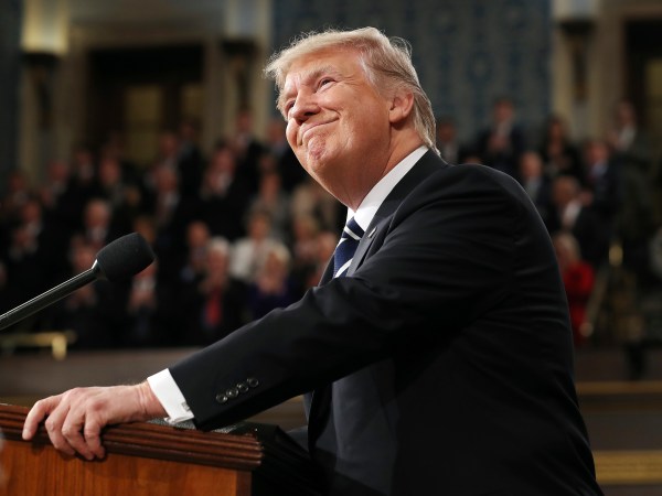 US President Donald J. Trump arrives to deliver his first address to a joint session of Congress from the floor of the House of Representatives in Washington, DC, USA, 28 February 2017.  Traditionally the first address to a joint session of Congress by a newly-elected president is not referred to as a State of the Union.