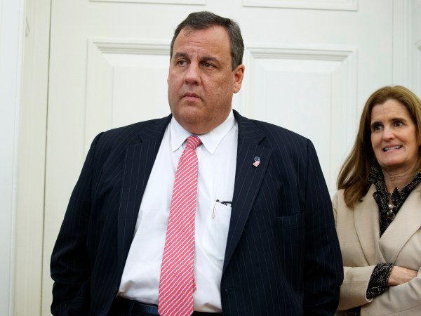 Gov. Chris Christie, R-N.J., and his wife Mary Pat Christie look on as President Donald Trump signs House Joint Resolution 41 in the Oval Office of the White House, Tuesday, Feb. 14, 2017, in Washington. (AP Photo/Evan Vucci)
