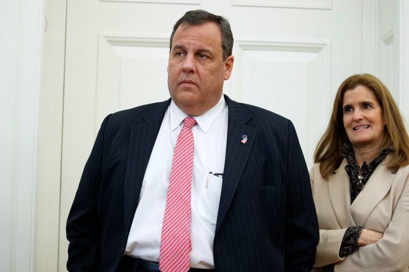 Gov. Chris Christie, R-N.J., and his wife Mary Pat Christie look on as President Donald Trump signs House Joint Resolution 41 in the Oval Office of the White House, Tuesday, Feb. 14, 2017, in Washington. (AP Photo/Evan Vucci)