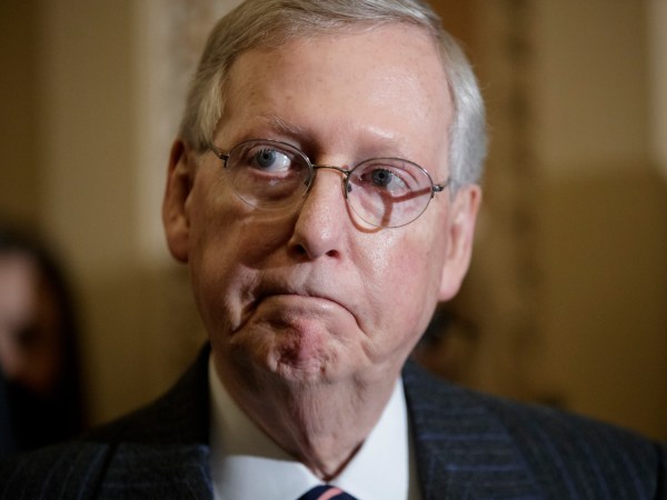 Senate Majority Leader Mitch McConnell, R-Ky., listens during a news conference after the Senate confirmed President Donald Trump's controversial education secretary nominee, Betsy DeVos, on Capitol Hill in Washington, Tuesday, Feb. 7, 2017. DeVos was approved by the narrowest of margins, with Vice President Mike Pence breaking a 50-50 tie in a historic vote. (AP Photo/J. Scott Applewhite)