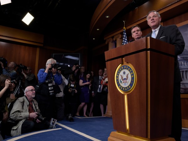 Senate Select Committee on Intelligence Chairman Sen. Richard Burr, R-N.C., and Vice Chairman Sen. Mark Warner, D-Va., speak during a news conference on Capitol Hill in Washington, Wednesday, March 29, 2017, on the Committee's investigation of Russian interference in the 2016 election. (AP Photo/Susan Walsh)
