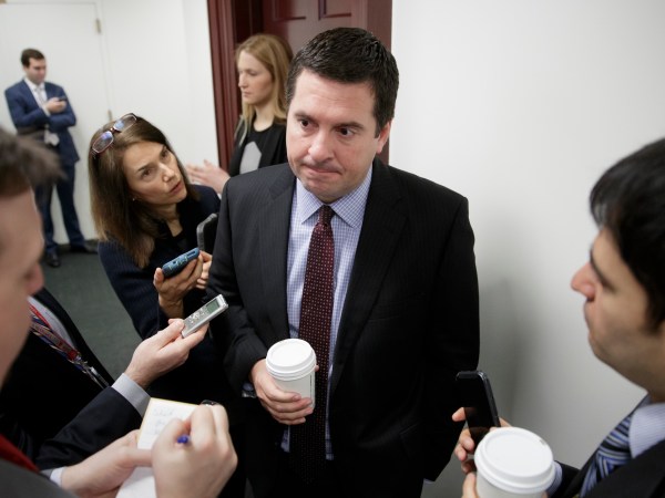 House Intelligence Committee Chairman Devin Nunes, R-Calif., is questioned by reporters on Capitol Hill on the ouster of Michael Flynn, President Trump’s national security adviser, in Washington, Tuesday, Feb. 14, 2017.    (AP Photo/J. Scott Applewhite)