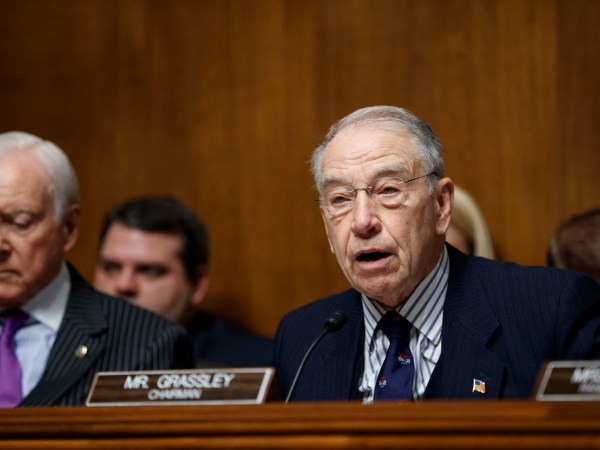 Senate Judiciary Committee Chairman Chuck Grassley, R-Iowa, joined at left by Sen. Orrin Hatch, R-Utah, opens a confirmation hearing for federal prosecutor Rod Rosenstein to be deputy attorney and Rachel Brand to be associate attorney general, on Capitol Hill in Washington, Tuesday, March 7, 2017. (AP Photo/J. Scott Applewhite)
