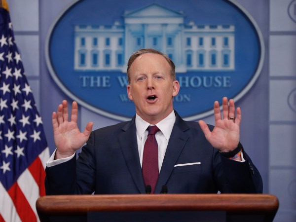 White House Press secretary Sean Spicer speaks to the media during the daily briefing in the Brady Press Briefing Room of the White House, Friday, March 24, 2017. (AP Photo/Pablo Martinez Monsivais)