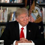 President Donald Trump smiles as he participates in a round table discussion during a tour of Saint Andrew Catholic School, Friday, March 3, 2017, in Orlando, Fla. (AP Photo/Alex Brandon)
