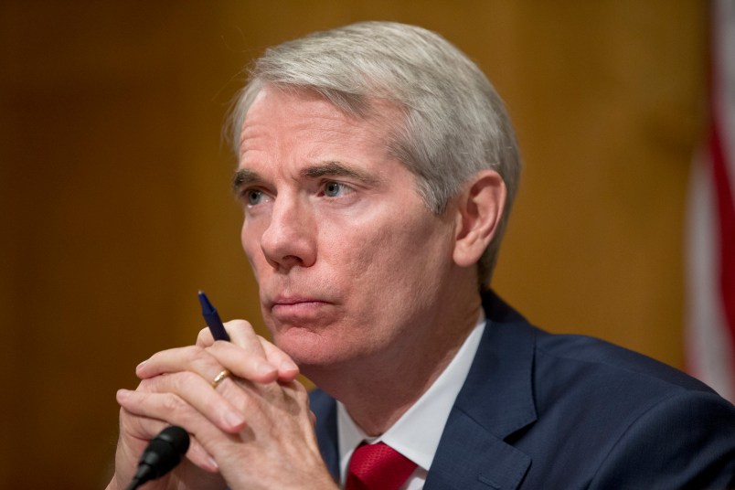 Chairman Rob Portman of Ohio, listens during a hearing of the Senate Permanent Subcommittee on Investigations to review billing and customer service practices in the cable and satellite television industry, on Capitol Hill, Thursday, June 23, 2016 in Washington. (AP Photo/Alex Brandon)