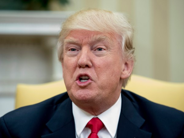 President Donald Trump speaks while meeting with Danish Prime Minister Lars Lokke Rasmussen in the Oval Office at the White House, Thursday, March 30, 2017, in Washington. (AP Photo/Andrew Harnik)