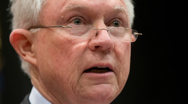 US Attorney General Jeff Sessions gestures during a speech before law enforcement officers in Richmond, Va., Wednesday, March 15, 2017.   (AP Photo/Steve Helber)