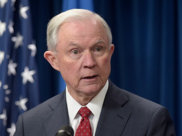 Attorney General Jeff Sessions makes a statement on issues related to visas and travel, Monday, March 6, 2017, from the U.S. Customs and Border Protection office in Washington. (AP Photo/Susan Walsh)