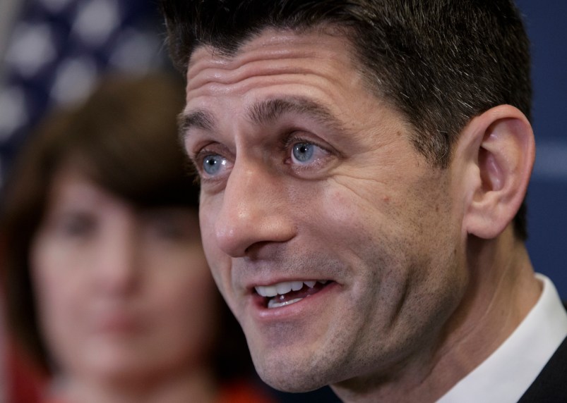 Speaker of the House Paul Ryan, R-Wis., with the GOP leadership, talks about getting past last week’s failure to pass a health care overhaul bill and rebuilding unity in the Republican Conference, at the Capitol,  in Washington, Tuesday, March 28, 2017.  (AP Photo/J. Scott Applewhite)