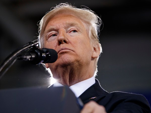President Donald Trump delivers remarks at the American Center of Mobility, Wednesday, March 15, 2017, in Ypsilanti Township, Mich. (AP Photo/Evan Vucci)