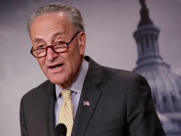 Senate Democratic Leader Chuck Schumer of New York speaks to reporters on Capitol Hill about news reports of Attorney General Jeff Sessions’ contact with Russia's ambassador to the United States during the presidential campaign, on Capitol Hill in Washington, Thursday, March 2, 2017. The revelation is spurring growing calls in Congress in both parties for him to recuse himself from an investigation into Russian interference in the U.S. election.  (AP Photo/J. Scott Applewhite)