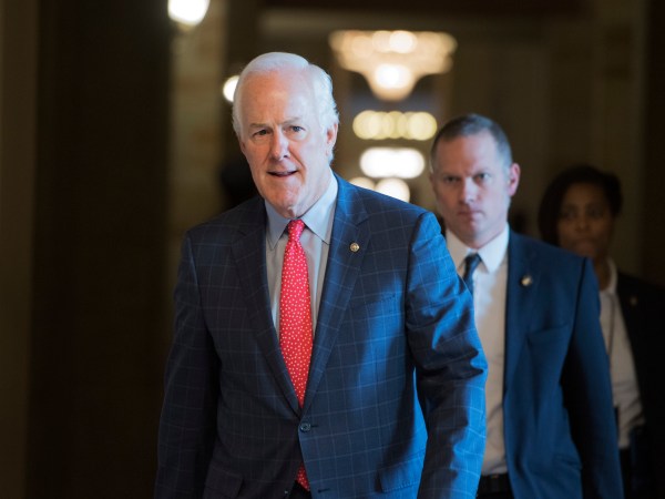 UNITED STATES - FEBRUARY 08: Senate Majority Whip John Cornyn, R-Texas, makes his way to a Senate Republican luncheon in the Capitol. (Photo By Tom Williams/CQ Roll Call)