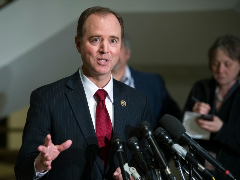 House Intelligence Committee Ranking Member Adam Schiff (D-CA), speaks with reporters about the committee's investigation into Russia's involvement in the recent U.S. presidential election, on Captiol Hill in Washington, Tuesday, March 7, 2017. (AP Photo/Cliff Owen)