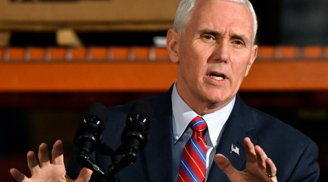 Vice President Mike Pence speaks at a rally to gather support for the Republican plan for the repeal and replacement of the Affordable Care Act at the Trans Parts and Distribution Center, Saturday, March 11, 2017, in Louisville, Ky. (AP Photo/Timothy D. Easley)
