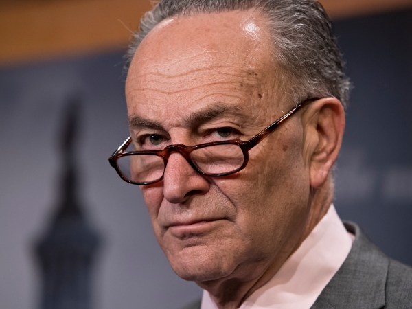 Senate Minority Leader Chuck Schumer, D-N.Y., pauses as he joins fellow Democrats in announcing their request of the Republican majority to delay the confirmation vote on President Donald Trump's controversial nominee to lead the Environmental Protection Agency, Scott Pruitt, until the nominee turns over the thousands of requested emails from his time as attorney general of Oklahoma, at the Capitol in Washington, Friday, Feb. 17, 2017. (AP Photo/J. Scott Applewhite)