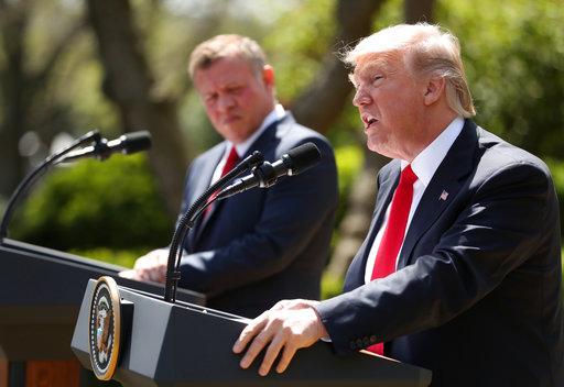 President Donald Trump and Jordan’s King Abdullah II hold a news conference in the Rose Garden at the White House, Wednesday, April 5, 2017, in Washington. (AP Photo/Andrew Harnik)