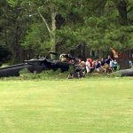 /// These are UGC photos for Helicopter Crash. Given to us with permission from Rebecca Updegrave Cline.Slug: BC-USHelicopter CrashCaption: A crashed military helicopter is seen on the Breton Bay Golf Course in Leonardtown, Maryland, on Monday, April 17, 2017. The U.S. Army said one crew member died and two others were injured in the crash during a routine training flight. (Photo courtesy of Rebecca Updegrave Cline via AP)- Ron