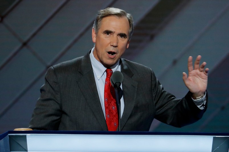 Sen. Jeff Merkley, D-Ore., speaks during the first day of the Democratic National Convention in Philadelphia , Monday, July 25, 2016. (AP Photo/J. Scott Applewhite)